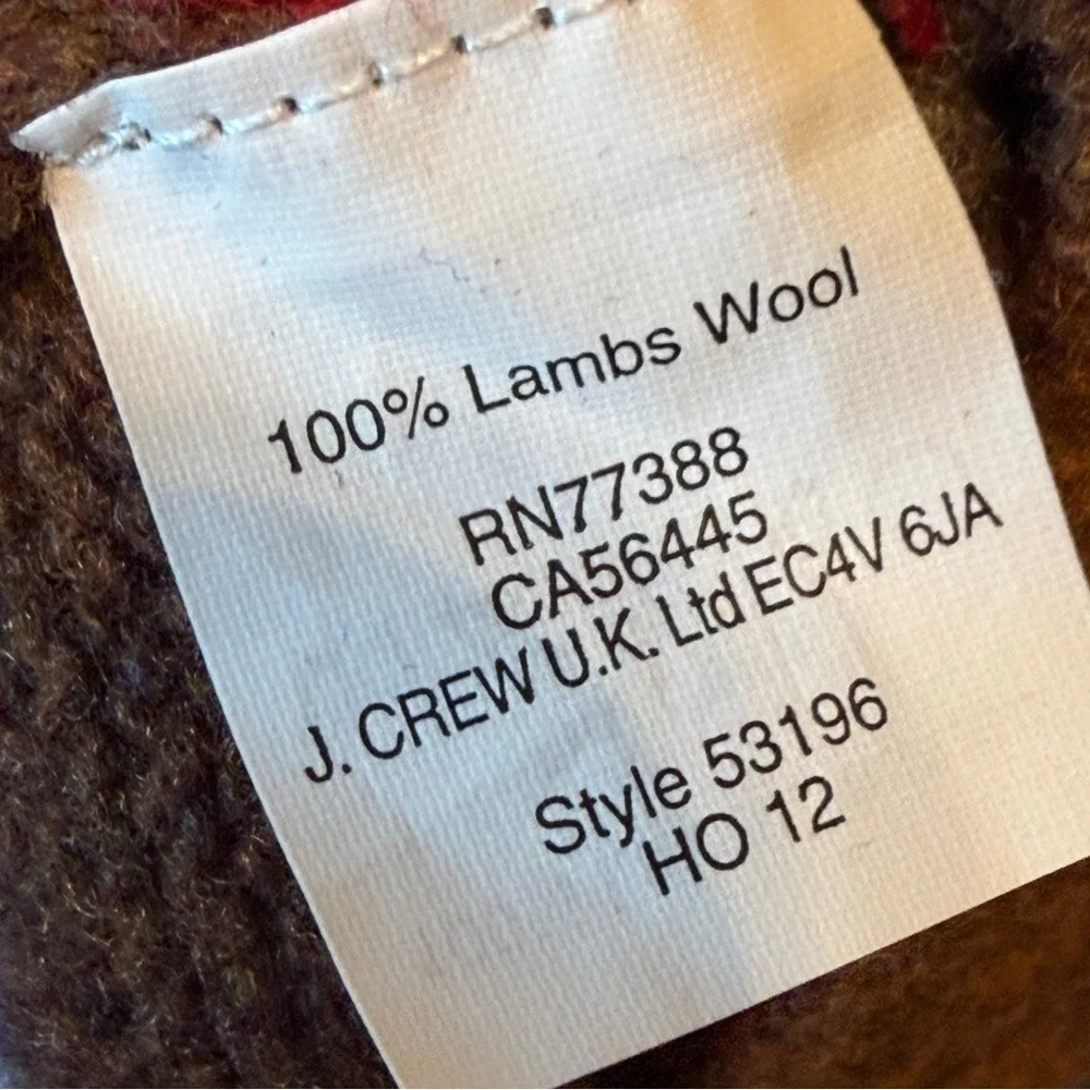 100% Lambs wool J. Crew Brown and Blue Patterned Crewneck Sweater